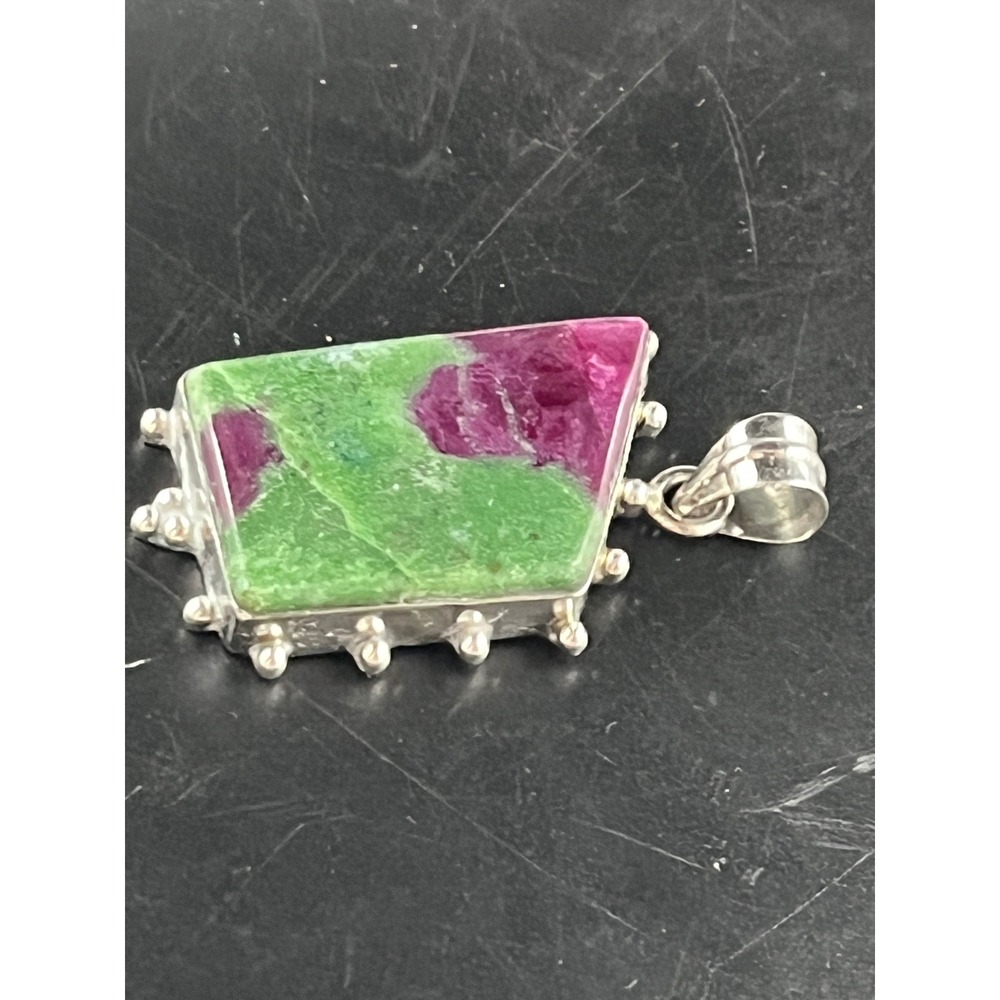 Vintage Artisan Ruby Zoisite Silver Handmade Pend… - image 7